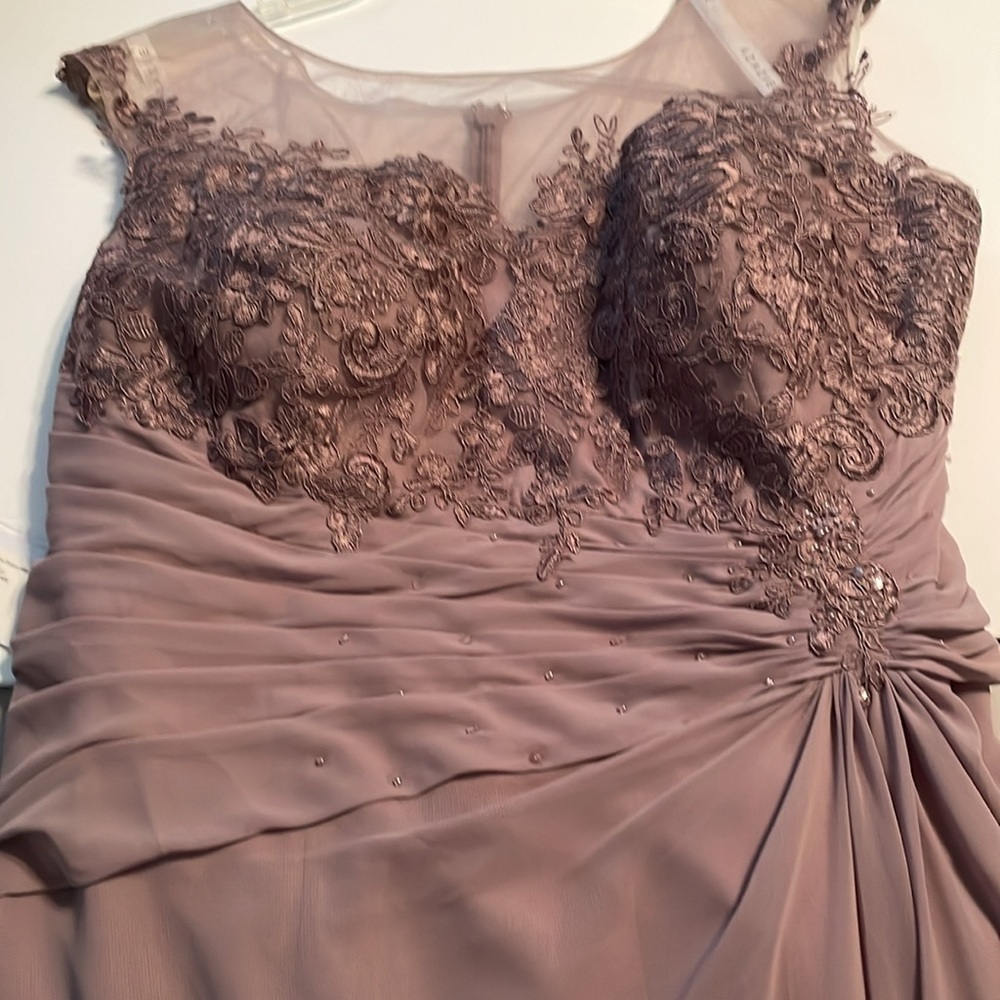 Azazie dress color is dusk(pic#1) lace bust gathered waist high/low hem lined - Picture 7 of 16